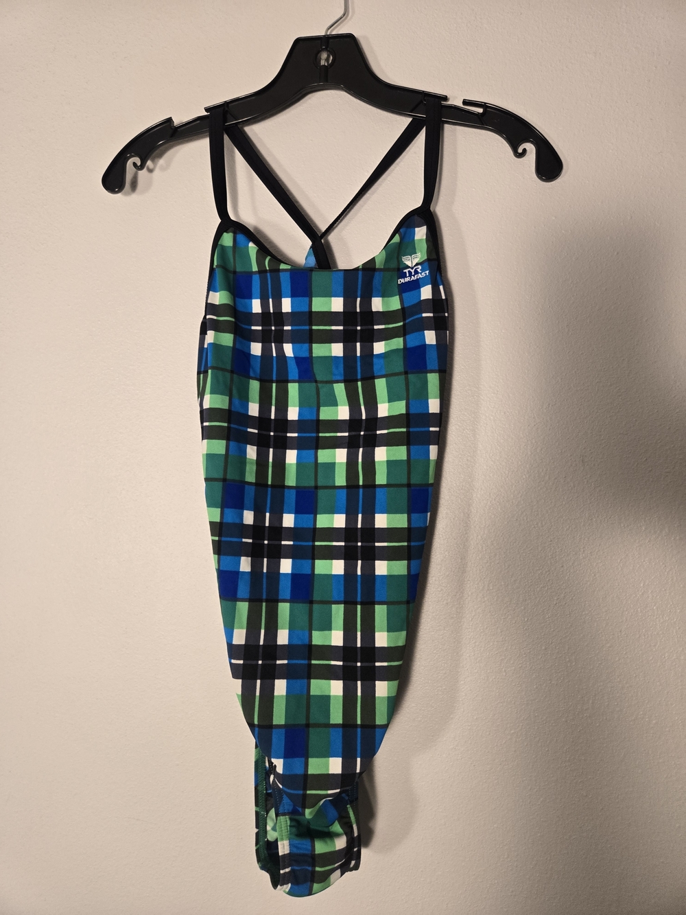 TYR Blue & Green Plaid One-Piece Swimsuit with Crisscross Straps